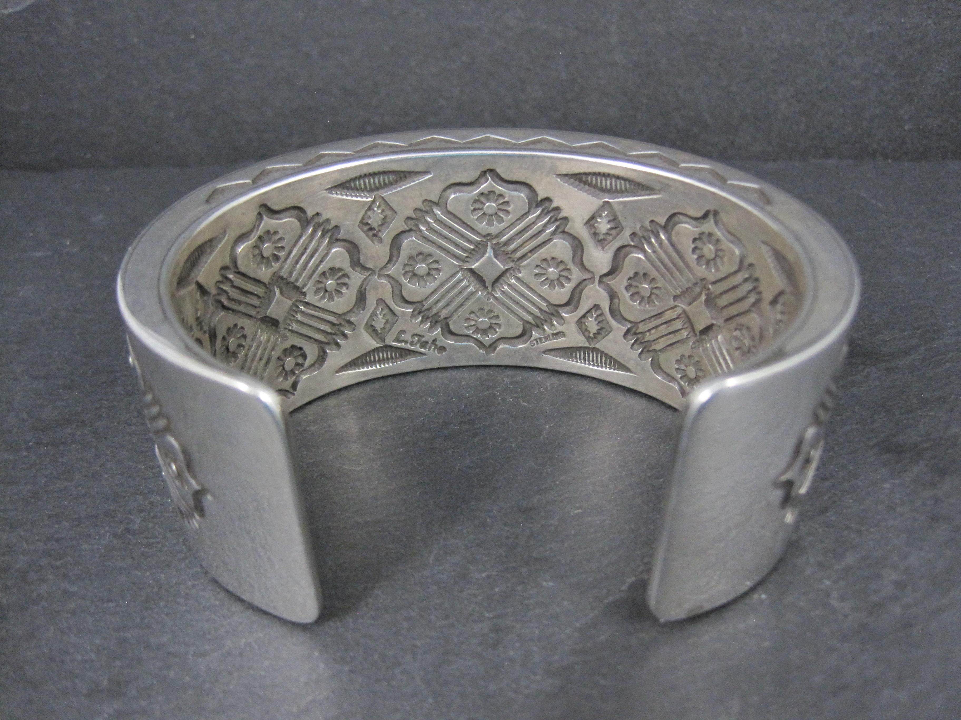 Heavy Thick Native American Sterling Cuff Bracelet 7 Inches Navajo Leander Tahe For Sale 2