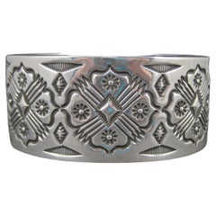Bracelet manchette épais Native American Sterling 7 Inches Navajo Leander TAHE