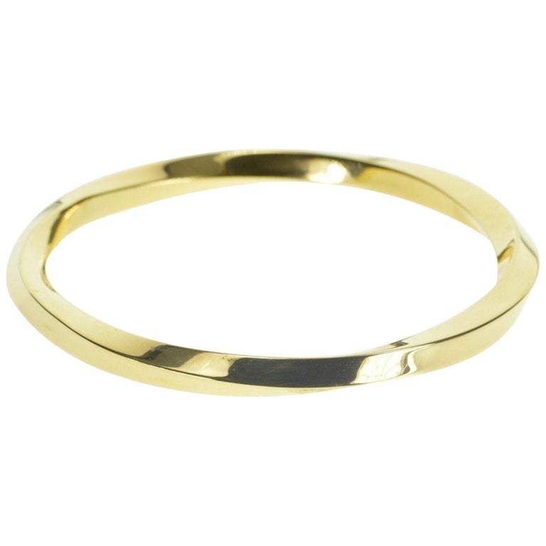 Heavy Tiffany and Co Twist Gold Bangle Bracelet For Sale at 1stDibs