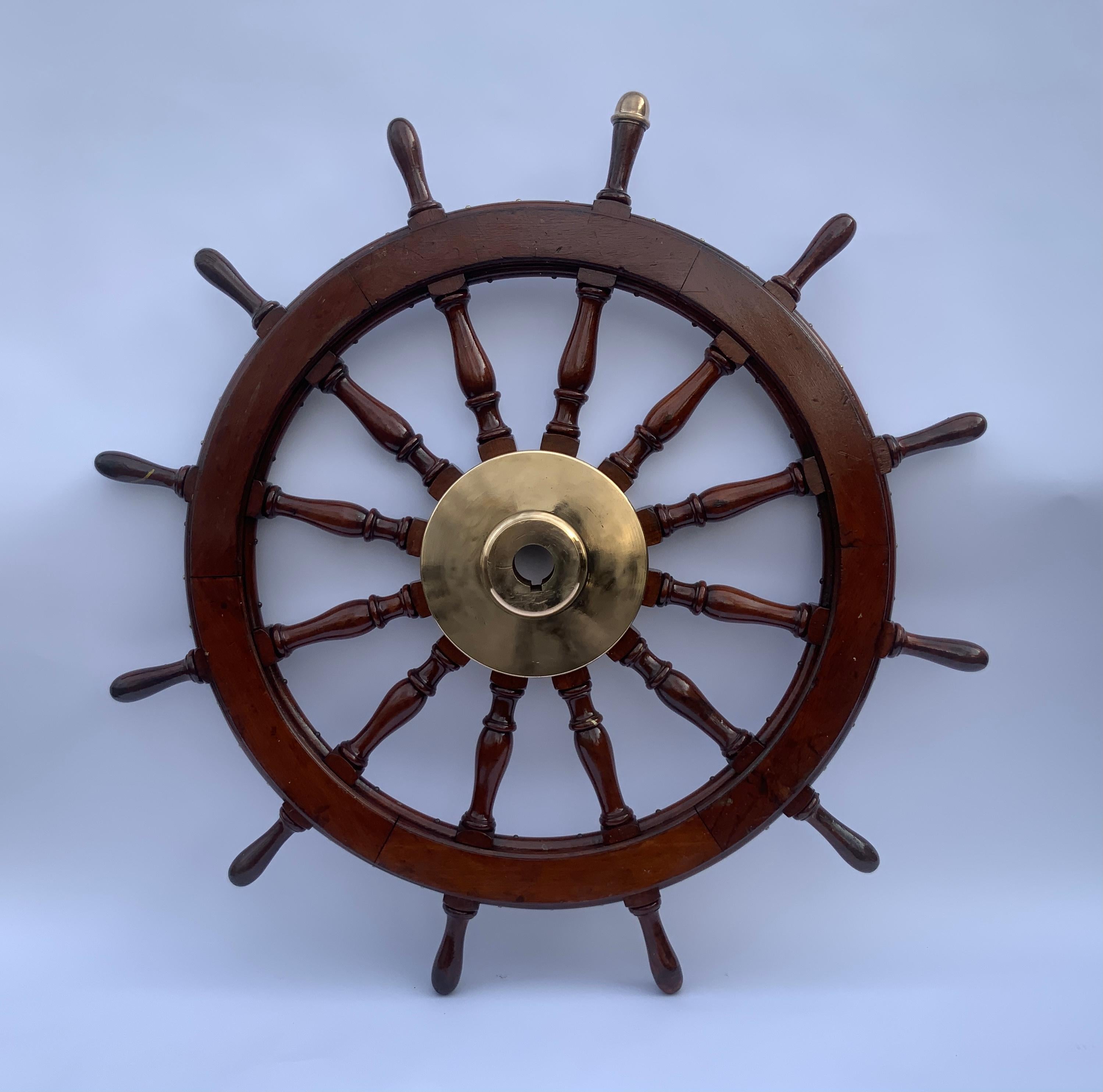 Heavy Twelve Spoke Ships Wheel In Good Condition For Sale In Norwell, MA