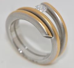 Heavy Twisted Tension Ring 950 Platinum and 21.6 Karat Gold