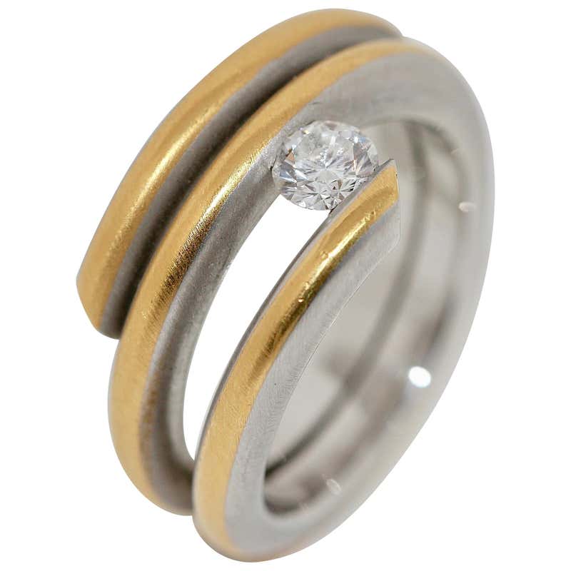 Tensional Ring Heavy Twisted Tension Ring 950 Platinum and 21.6 Karat Gold For Sale at ...