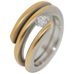 Heavy Twisted Tension Ring 950 Platinum and 21.6 Karat Gold