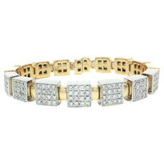 Heavy Two Tone Gold 1.68ctw Diamond Square Geometric Flexible Cuff Bracelet