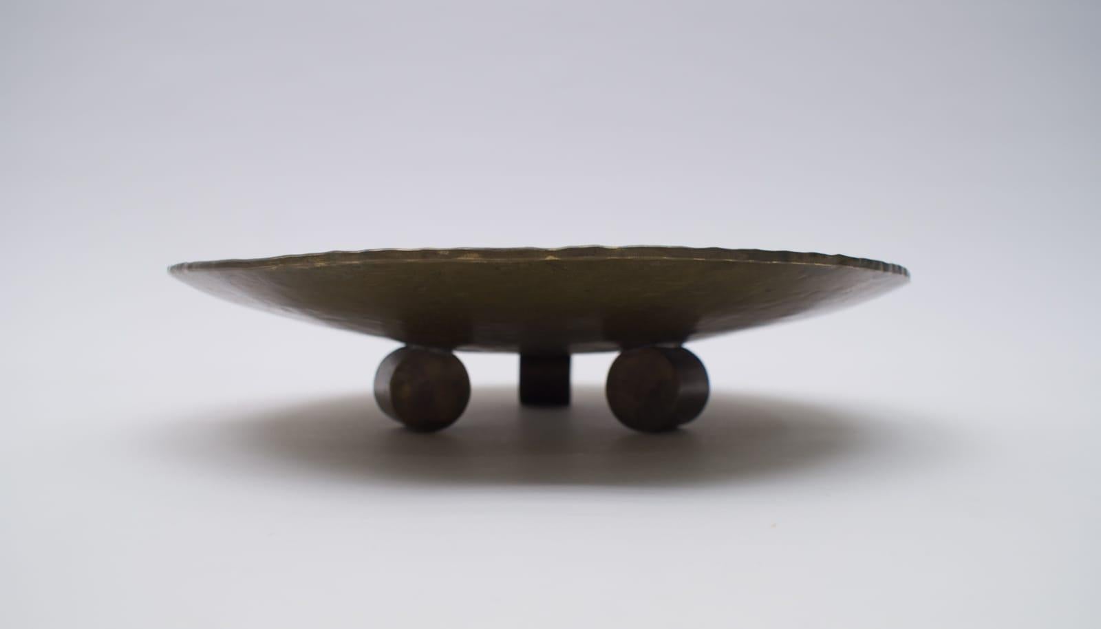 Mid-Century Modern Heavy Unique Bronze Hand Beaten Tripod Bowl, 1950s