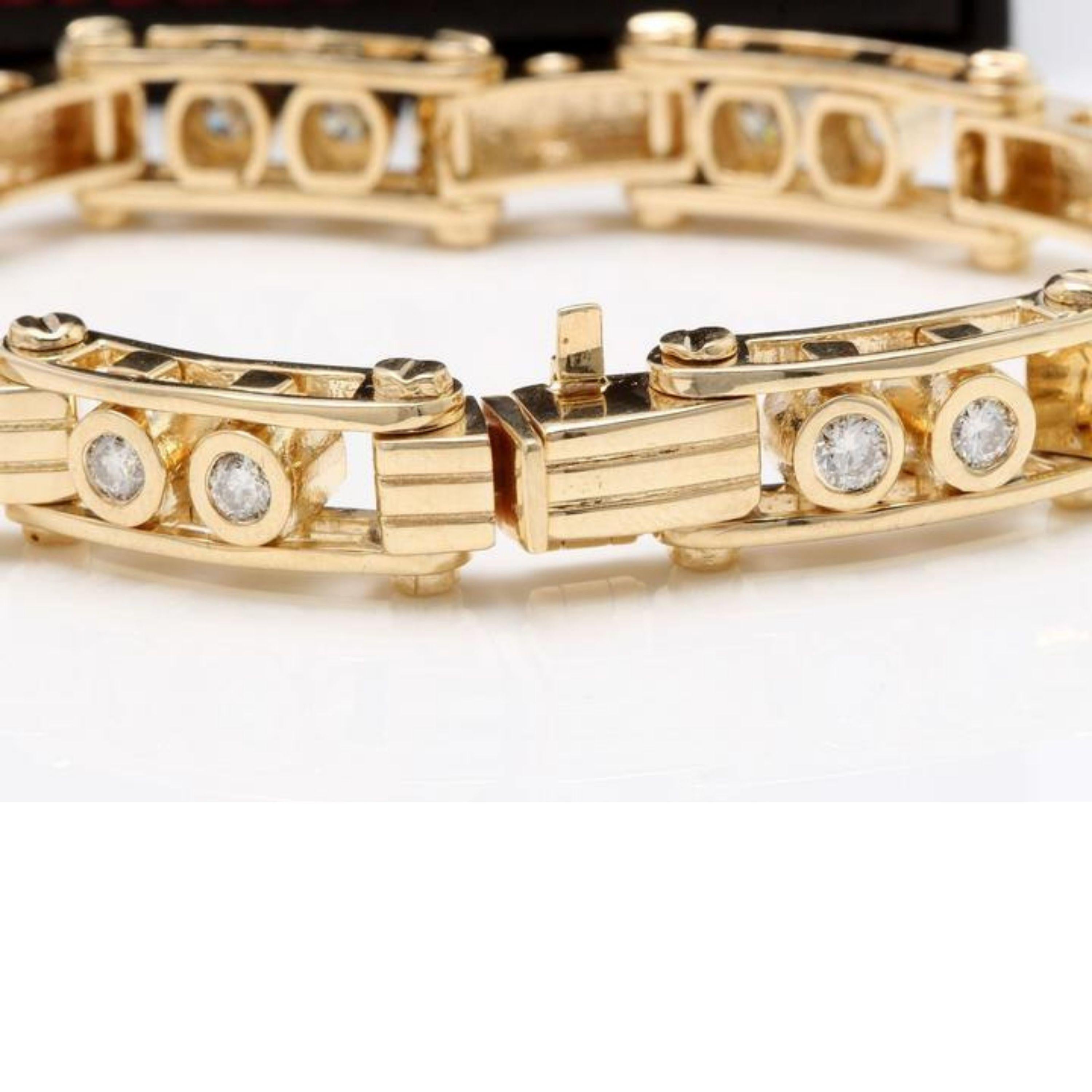 Round Cut Heavy Very Impressive 3.35 Ct Natural VS Diamond 14K Solid Yellow Gold Bracelet For Sale