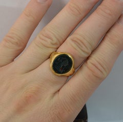 Heavy Victorian 18 Carat Gold Bloodstone Wheatsheaf Intaglio Seal Signet Ring