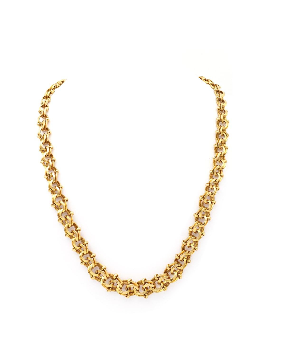 Lourd collier victorien en chaîne en or massif 18k, Collier français ancien Bon état - En vente à PARIS, FR