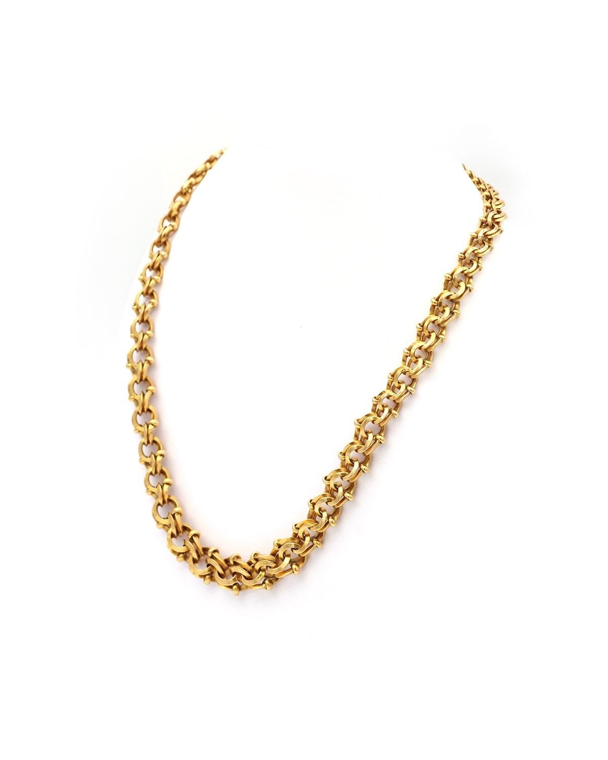 Lourd collier victorien en chaîne en or massif 18k, Collier français ancien Pour femmes en vente