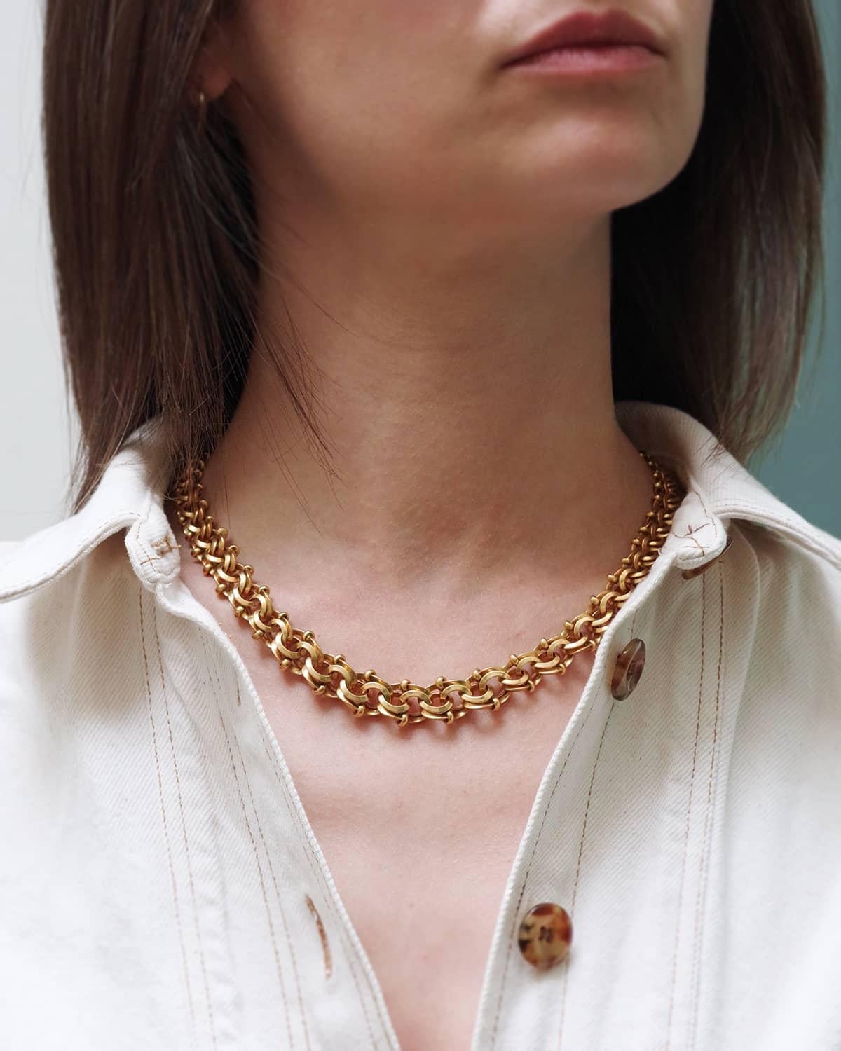 Lourd collier victorien en chaîne en or massif 18k, Collier français ancien en vente 1