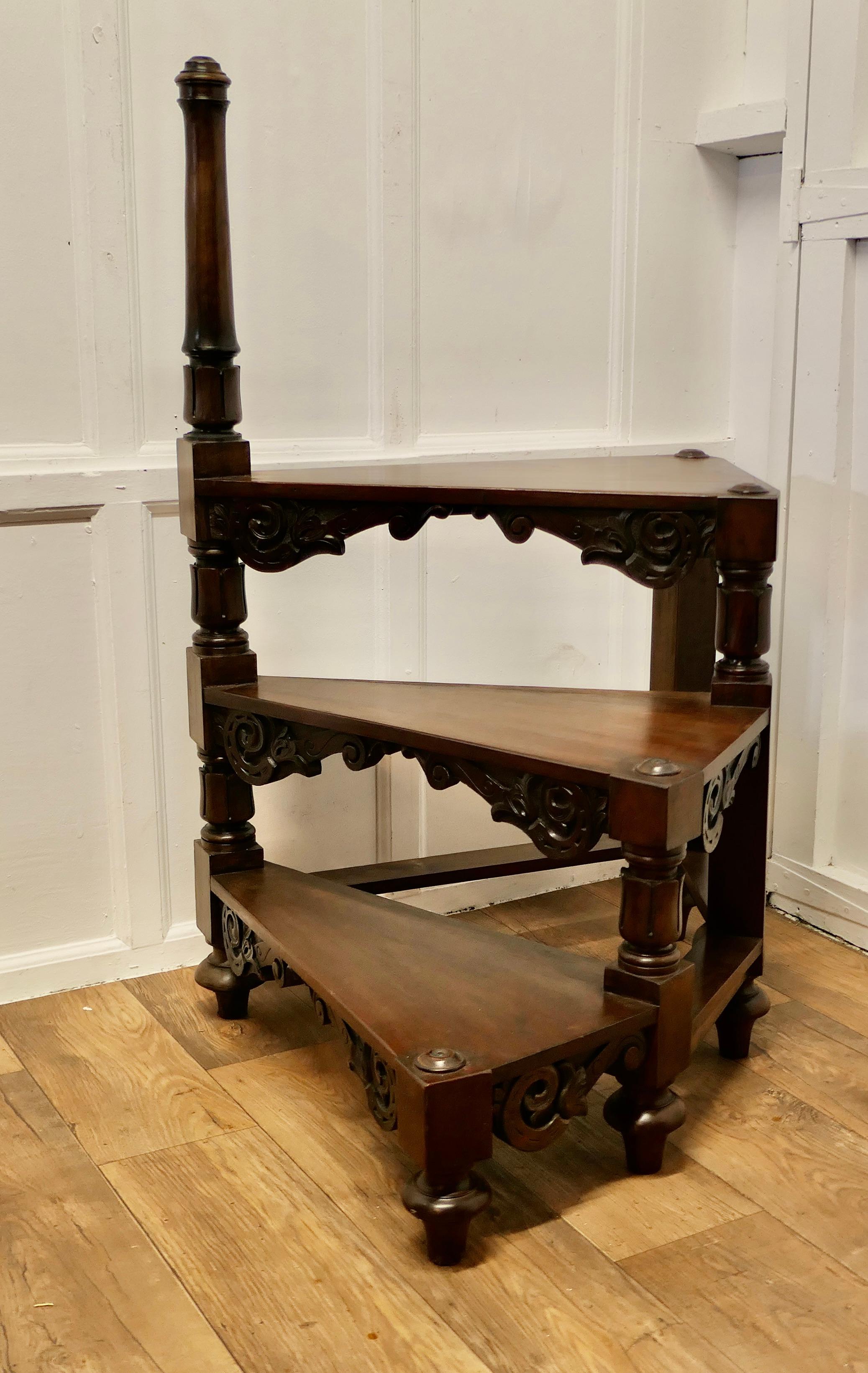 Heavy Victorian Spiral Library Steps with Turned Supports

A Great set of Library Steps, the 3 steps are in a spiral formation, they are in good condition, very sturdy and very useful

An attractive and unusual piece, the step is 49” high overall