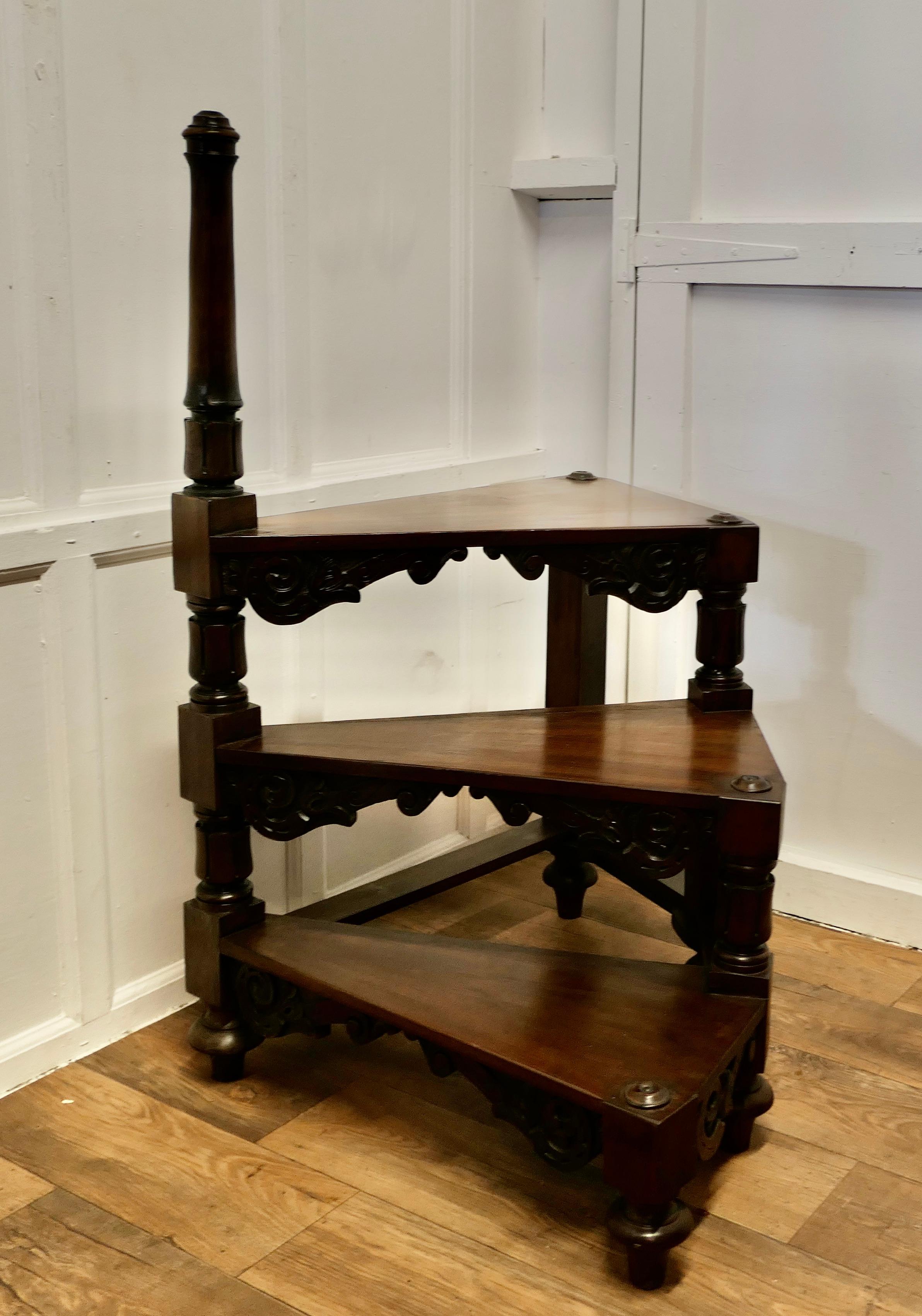 Adam Style Heavy Victorian Spiral Library Steps with Turned Supports    For Sale
