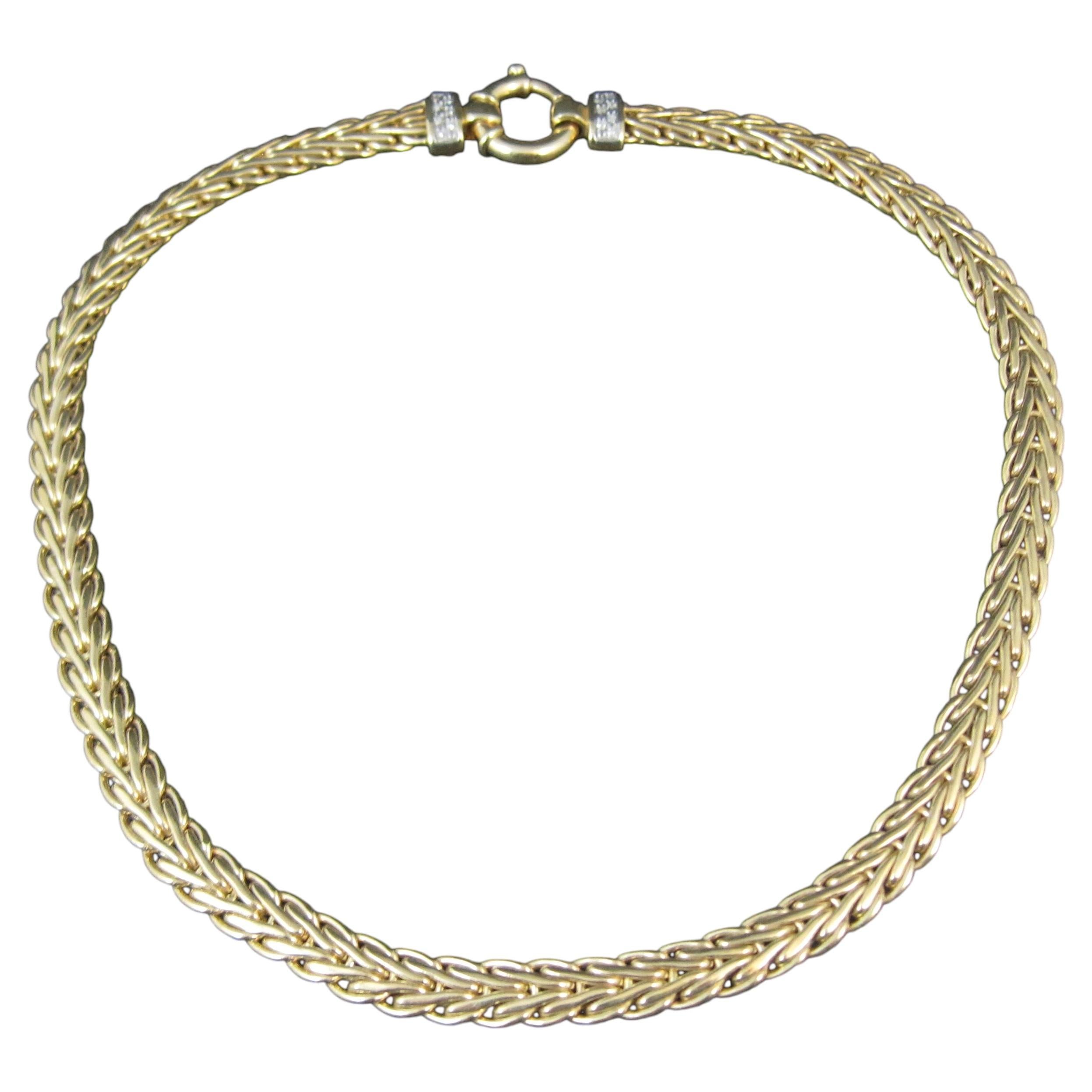 Collar pesado vintage de oro amarillo de 14 quilates con cadena de trigo de diamantes 40,6 gramos
