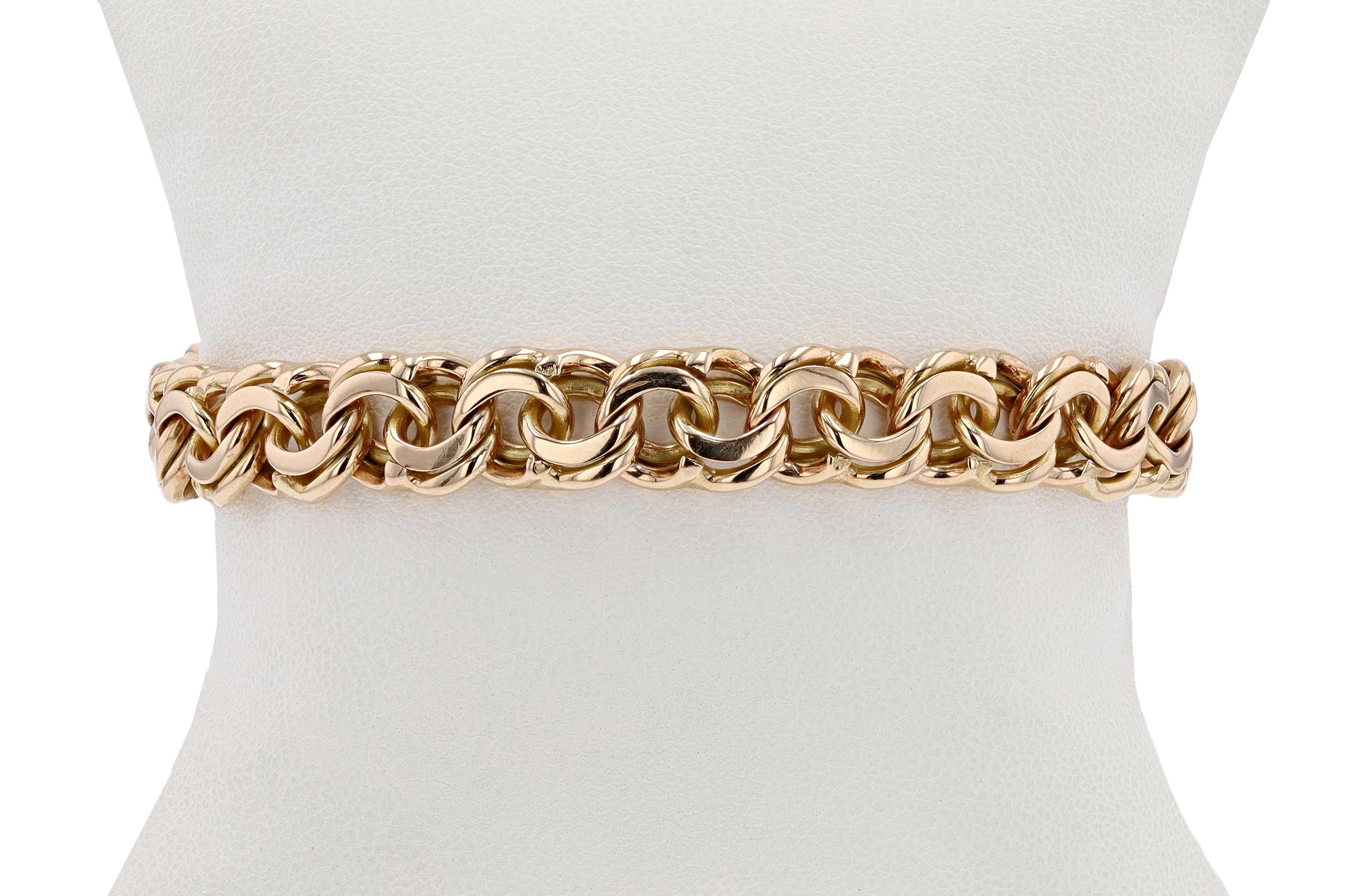 Heavy Vintage 18k Rose Gold Link Charm Bracelet In Good Condition For Sale In Santa Barbara, CA