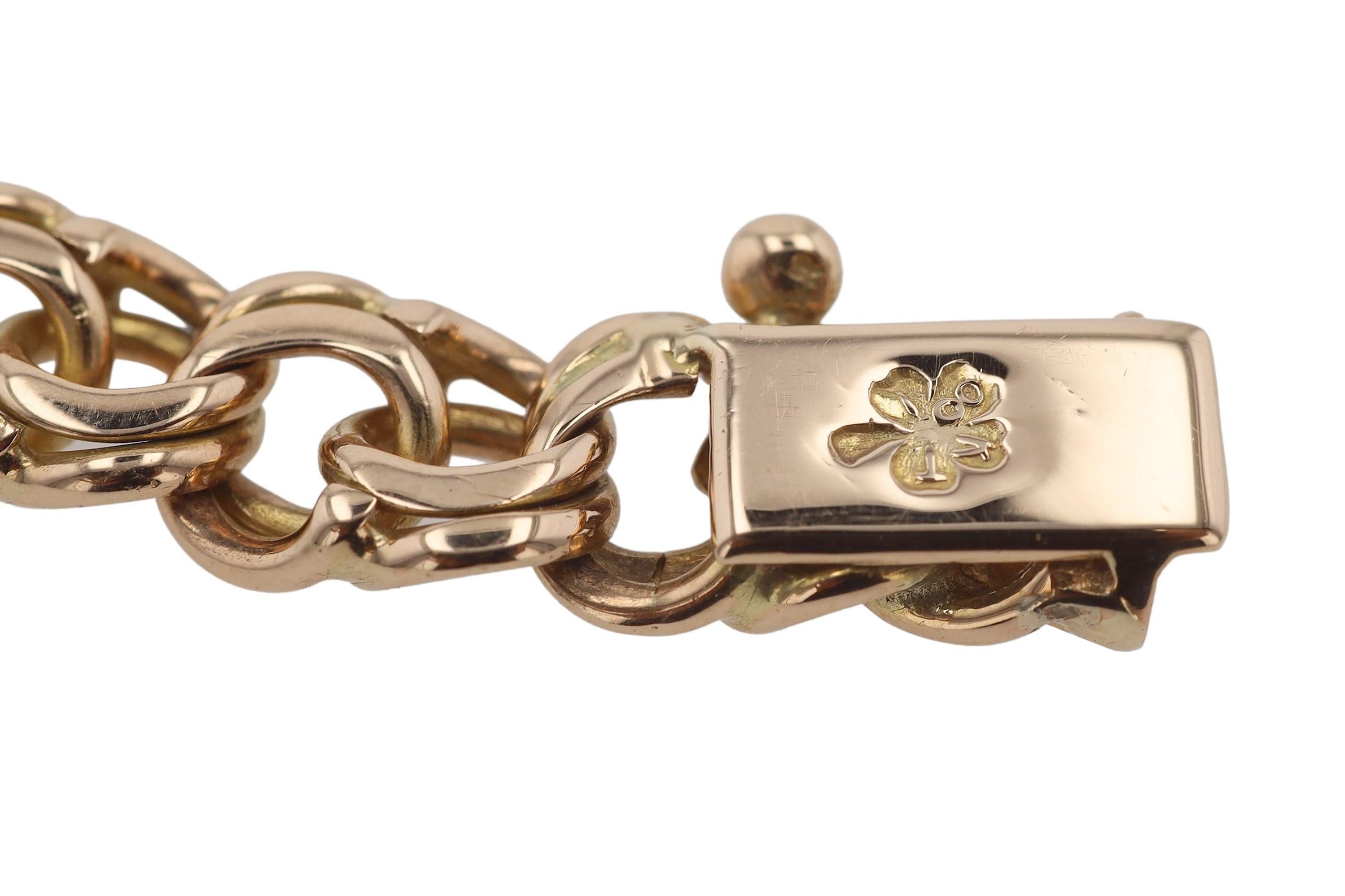 Women's or Men's Heavy Vintage 18k Rose Gold Link Charm Bracelet For Sale