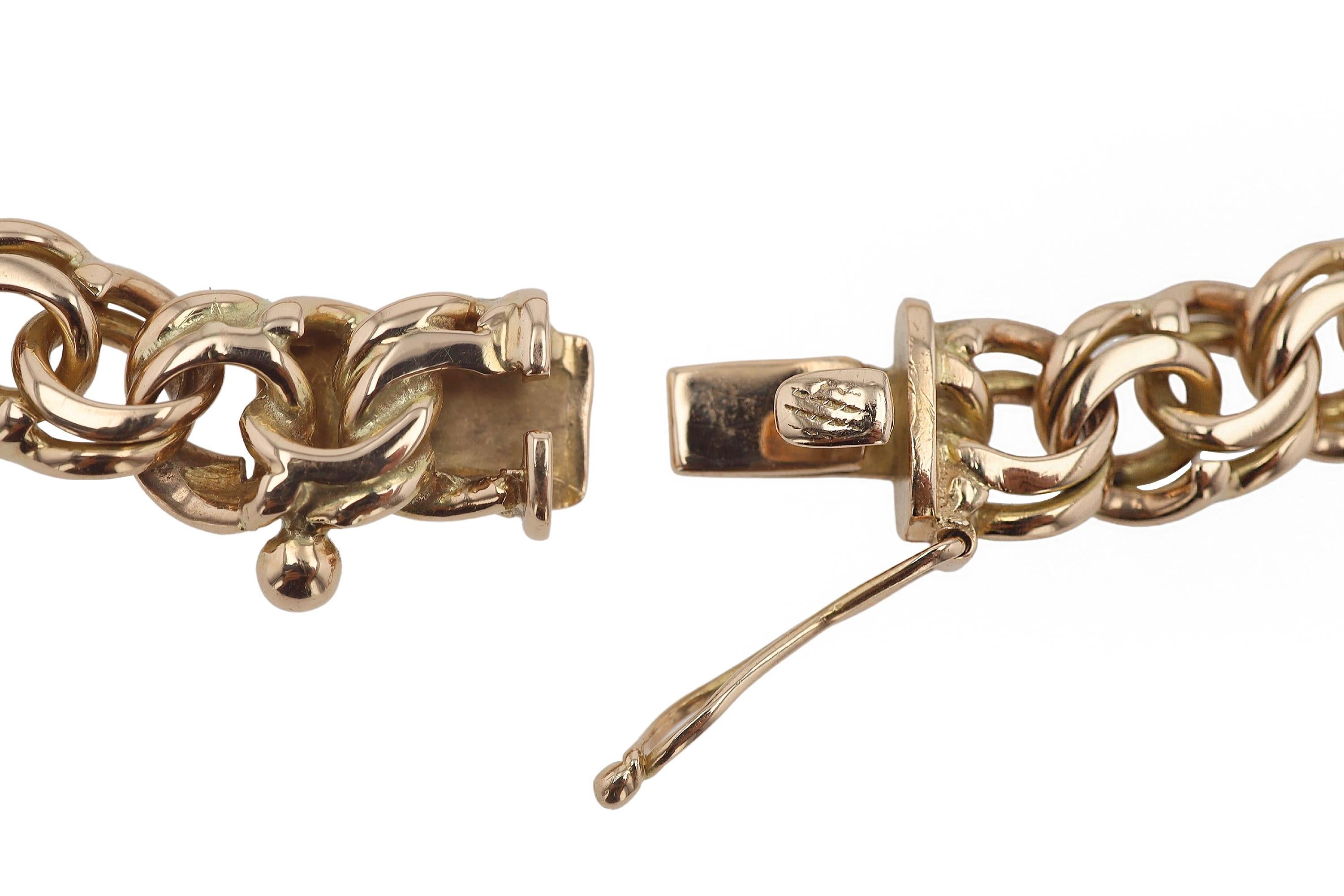 Heavy Vintage 18k Rose Gold Link Charm Bracelet For Sale 1
