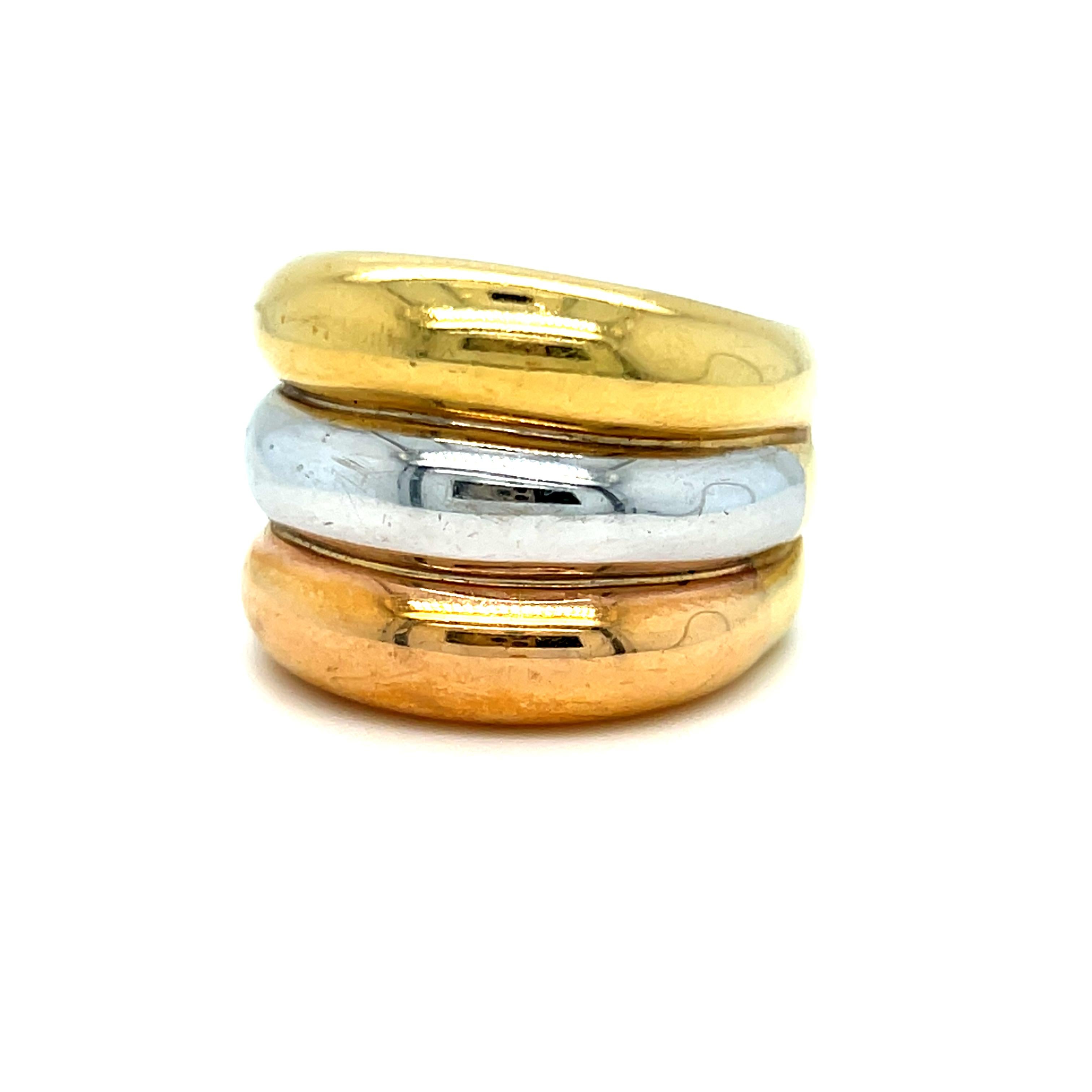 Retro Heavy Vintage 18K Yellow, Rose, and White Gold Wide Band Wedding Ring. For Sale