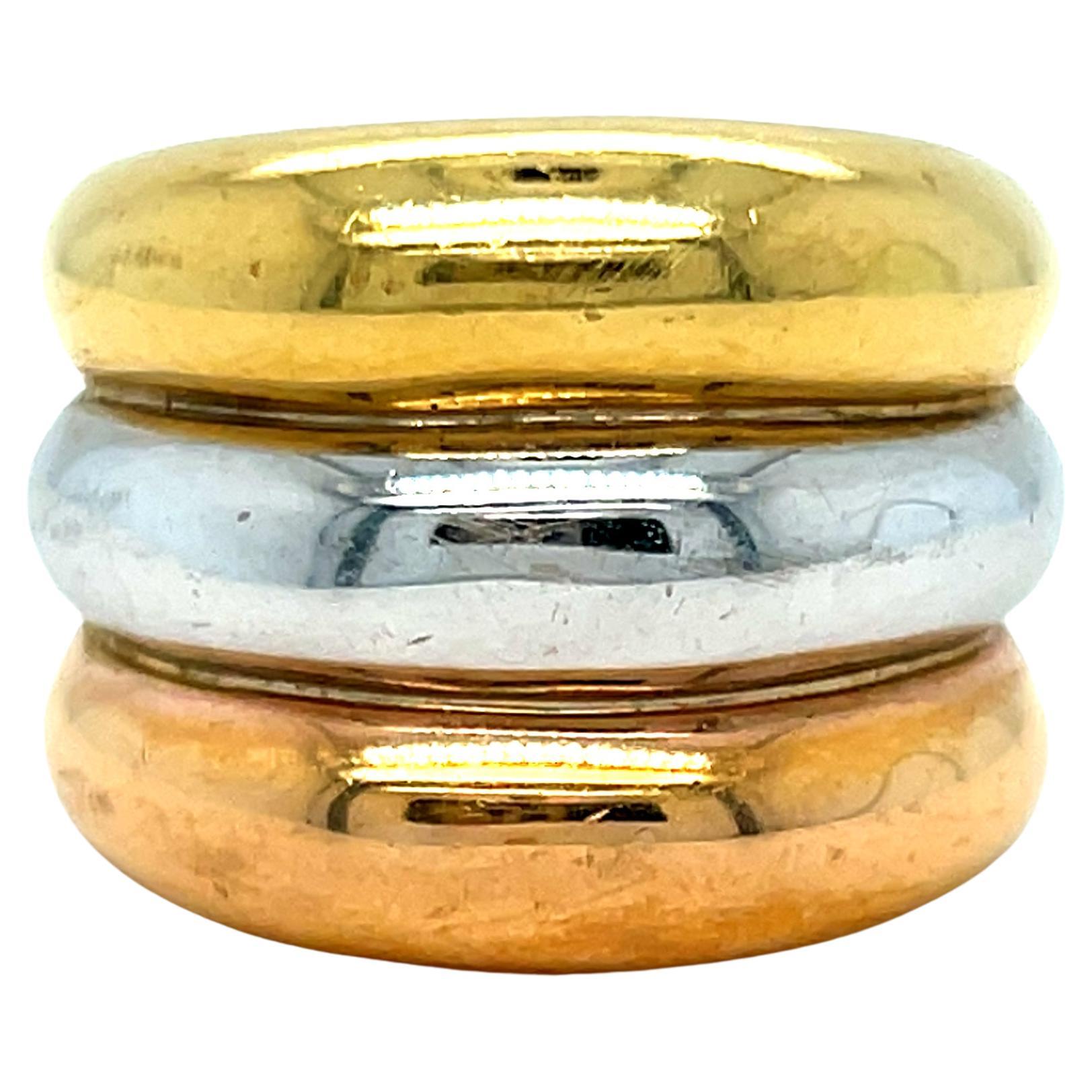 Heavy Vintage 18K Yellow, Rose, and White Gold Wide Band Wedding Ring. For Sale