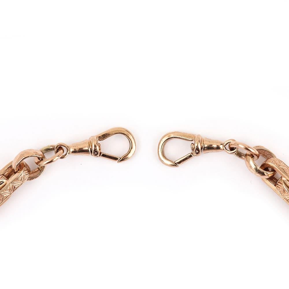 Heavy Vintage 9 Carat Rose Gold Fancy Link Albert Watch Chain with T-Bar In Good Condition In Lancashire, Oldham