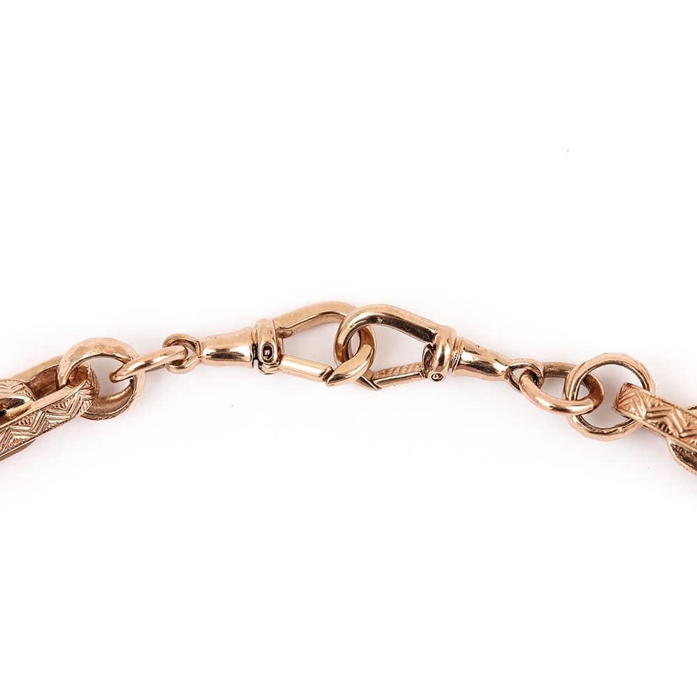 Women's or Men's Heavy Vintage 9 Carat Rose Gold Fancy Link Albert Watch Chain with T-Bar