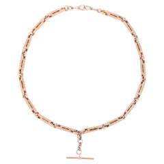 Heavy Retro 9 Carat Rose Gold Fancy Link Albert Watch Chain with T-Bar