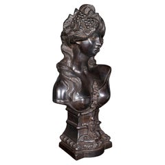 Busto femminile boemo d'epoca, continentale, bronzo, dopo l'Art Nouveau, 1930