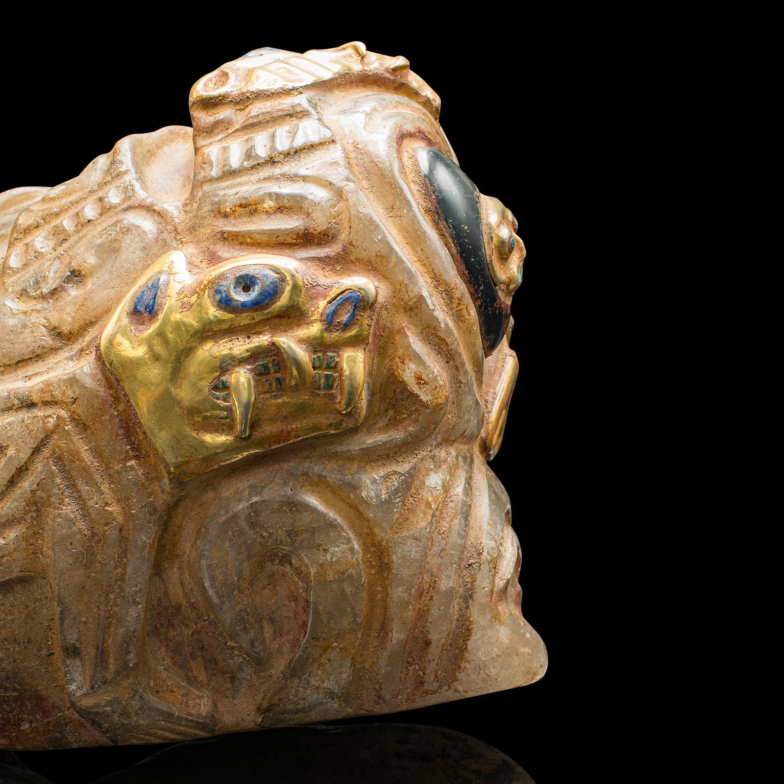 Heavy Vintage Deity Head, South American, Carved Crystal, Gilt Metal, Artefact For Sale 5