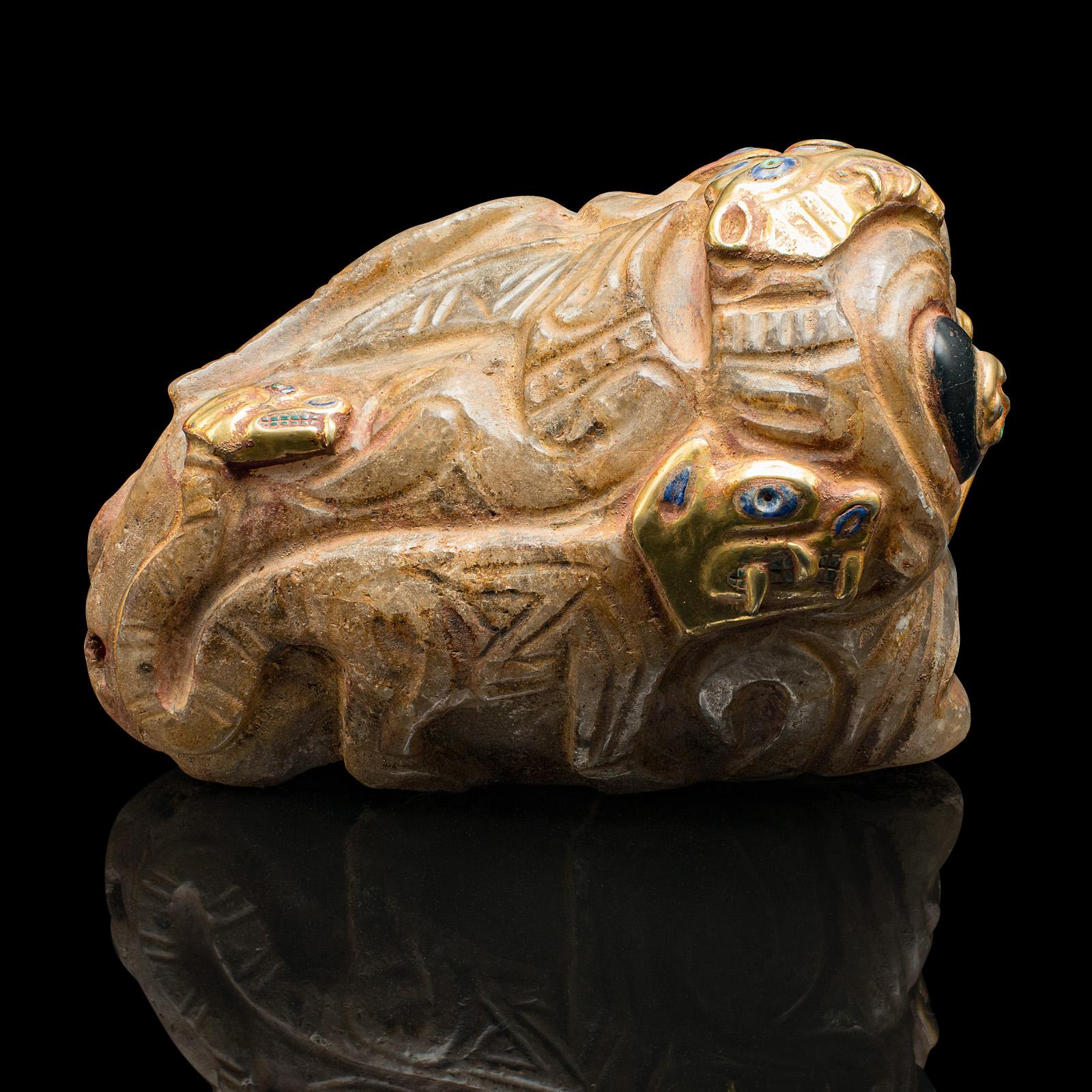 Heavy Vintage Deity Head, South American, Carved Crystal, Gilt Metal, Artefact In Good Condition For Sale In Hele, Devon, GB