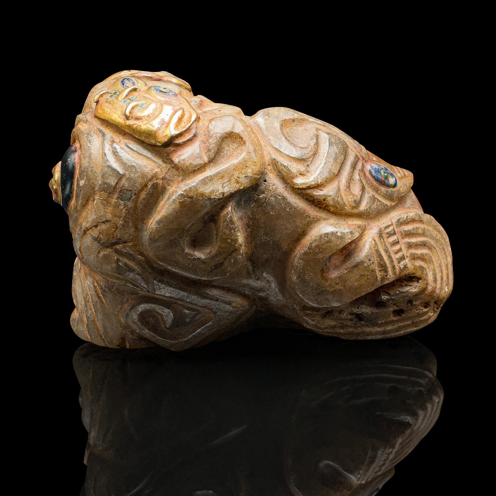 20th Century Heavy Vintage Deity Head, South American, Carved Crystal, Gilt Metal, Artefact For Sale