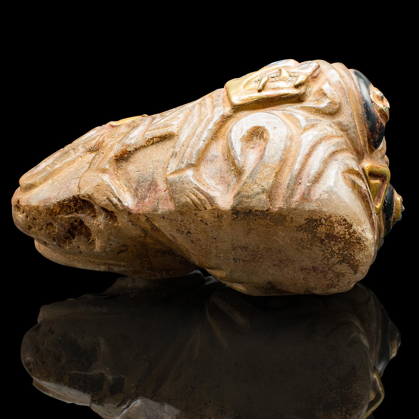 Heavy Vintage Deity Head, South American, Carved Crystal, Gilt Metal, Artefact For Sale 4