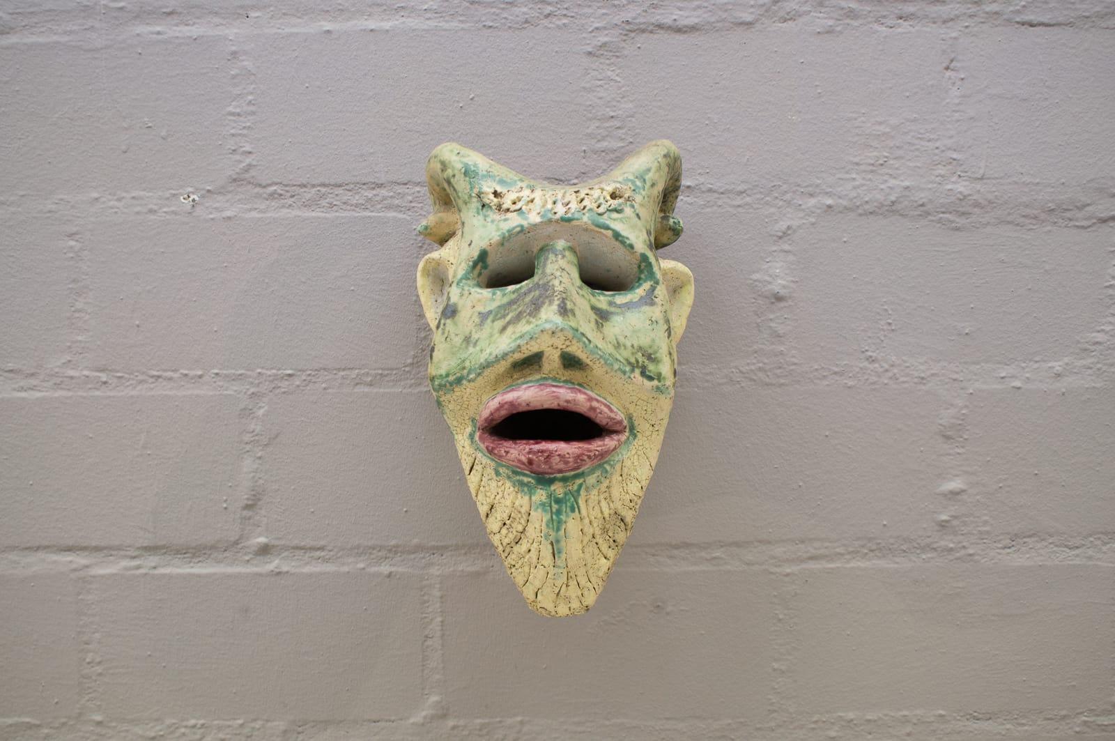 Heavy vintage devil wall mask in ceramic, 1970s. Handcrafted.