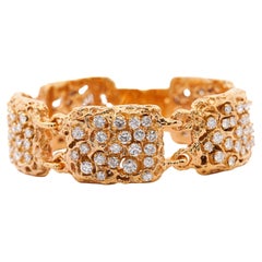 Heavy Vintage Diamond 5-Link 14K Gold Nugget Bracelet