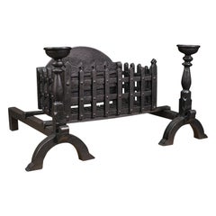 Heavy Retro Fireplace Set, English, Iron, Fire Basket, Grate, Medieval Revival