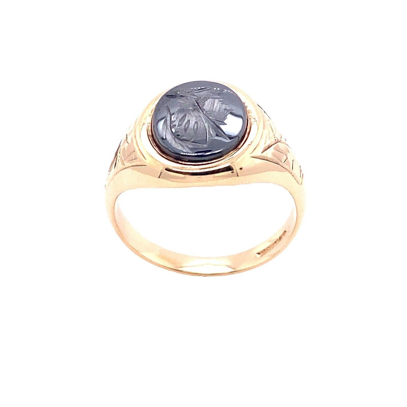 Women's Heavy Vintage Gents 9ct Gold Imitation Intaglio Signet Ring