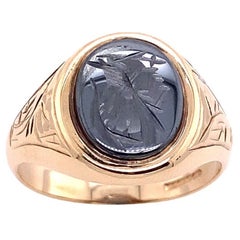 Heavy Vintage Gents 9ct Gold Imitation Intaglio Signet Ring