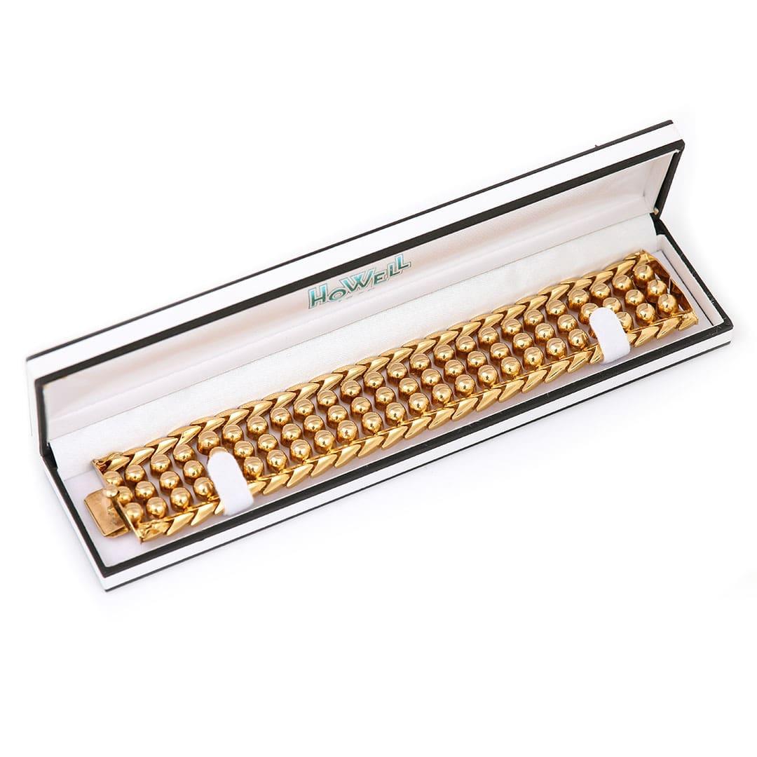 Schweres italienisches 18 Karat Gold Broad Perlen Manschettenarmband im Vintage-Stil 7