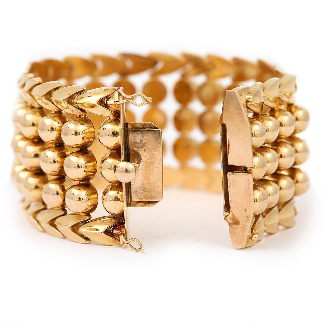 Women's or Men's Heavy Vintage Italian 18ct Gold Broad Beaded Cuff Bracelet