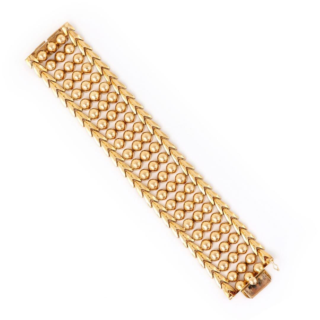 Heavy Vintage Italian 18ct Gold Broad Beaded Cuff Bracelet 2