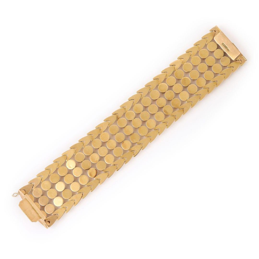Schweres italienisches 18 Karat Gold Broad Perlen Manschettenarmband im Vintage-Stil 3