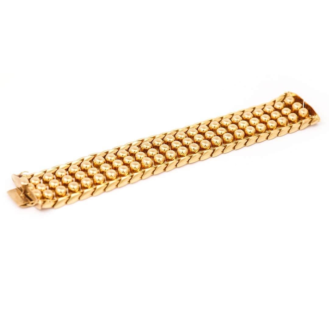 Heavy Vintage Italian 18ct Gold Broad Beaded Cuff Bracelet 4