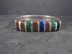 Heavy Vintage Mexican Sterling Inlaid Bangle Bracelet