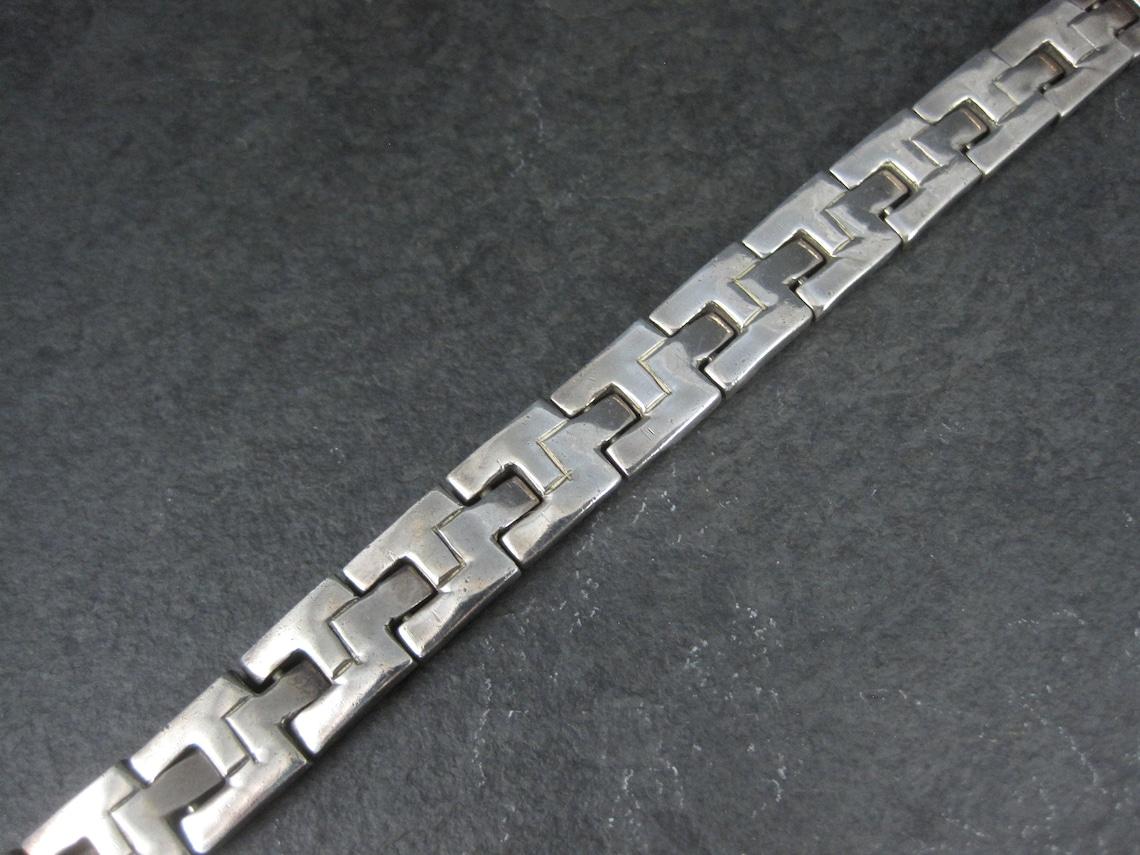 Heavy Vintage Mexican Sterling Link Bracelet 7.5 Inches For Sale 2