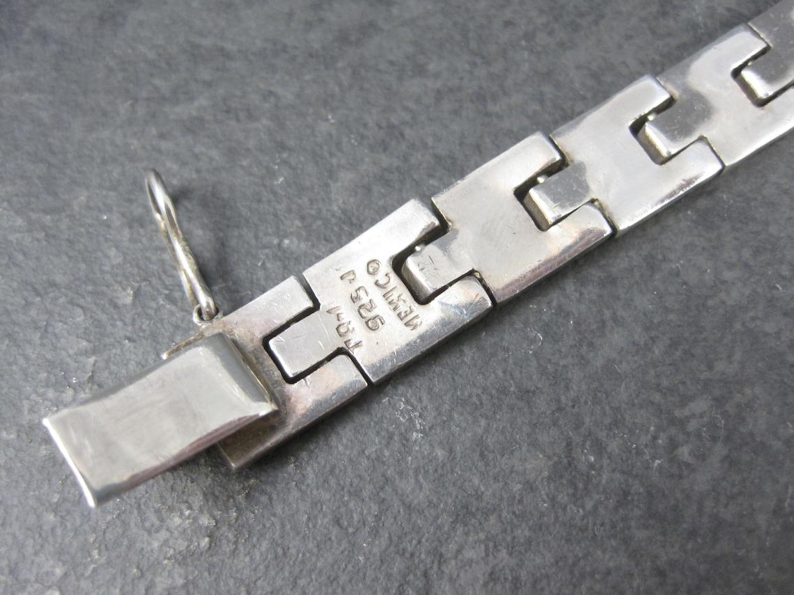 Art Deco Heavy Vintage Mexican Sterling Link Bracelet 7.5 Inches For Sale
