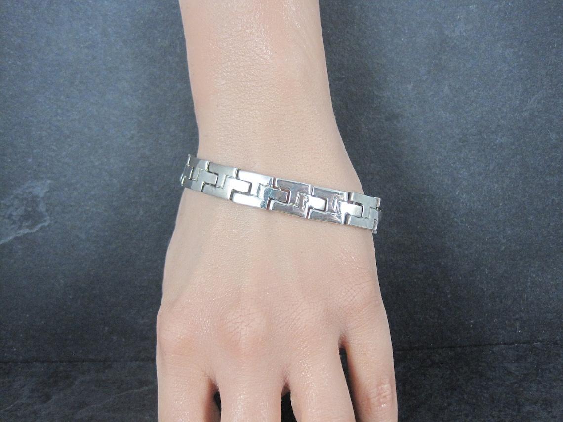 Women's Heavy Vintage Mexican Sterling Link Bracelet 7.5 Inches For Sale