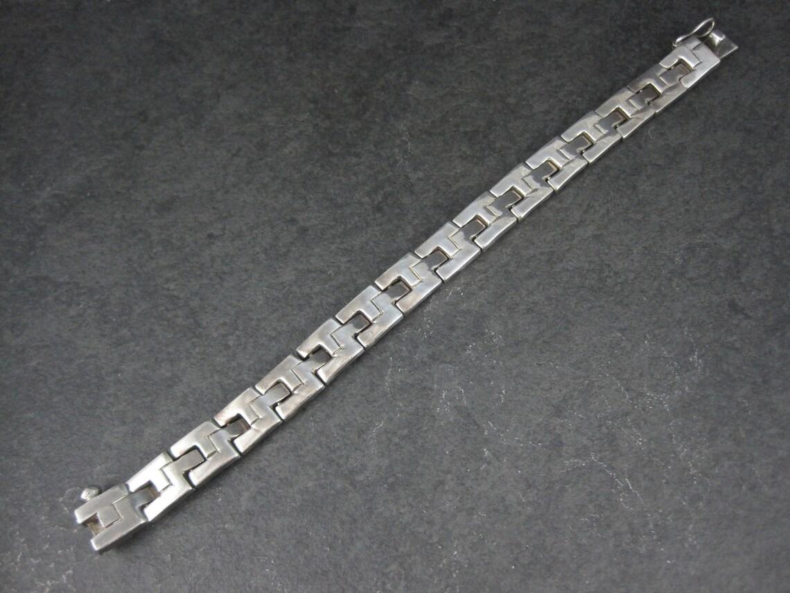 Heavy Vintage Mexican Sterling Link Bracelet 7.5 Inches For Sale 1