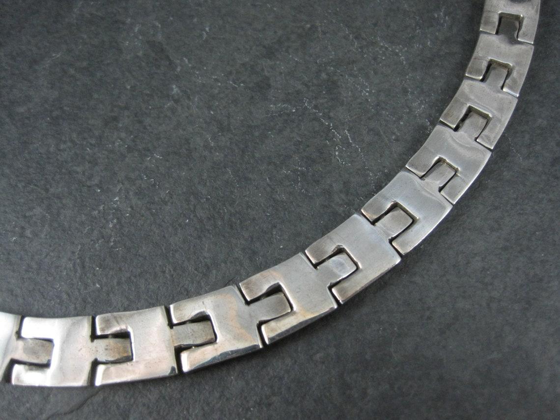 Art Deco Heavy Vintage Mexican Sterling Link Necklace Choker For Sale