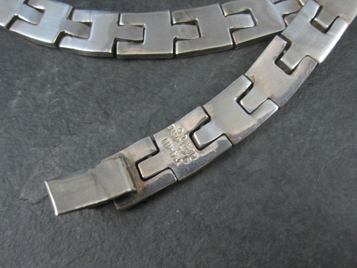 Heavy Vintage Mexican Sterling Link Necklace Choker For Sale 2