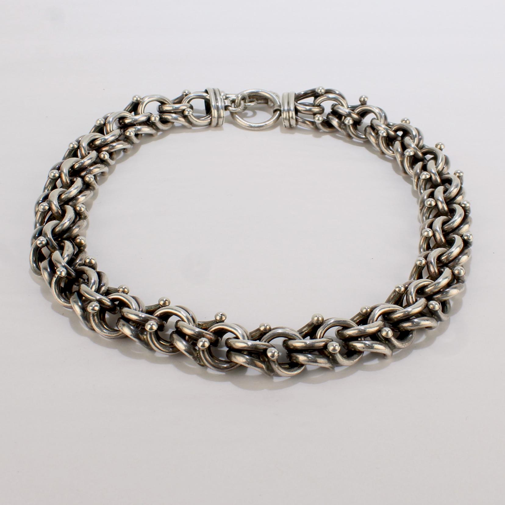 Heavy Vintage Mexican Sterling Silver Dog Chain Choker Necklace 2