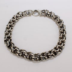 Heavy Vintage Mexican Sterling Silver Dog Chain Choker Necklace