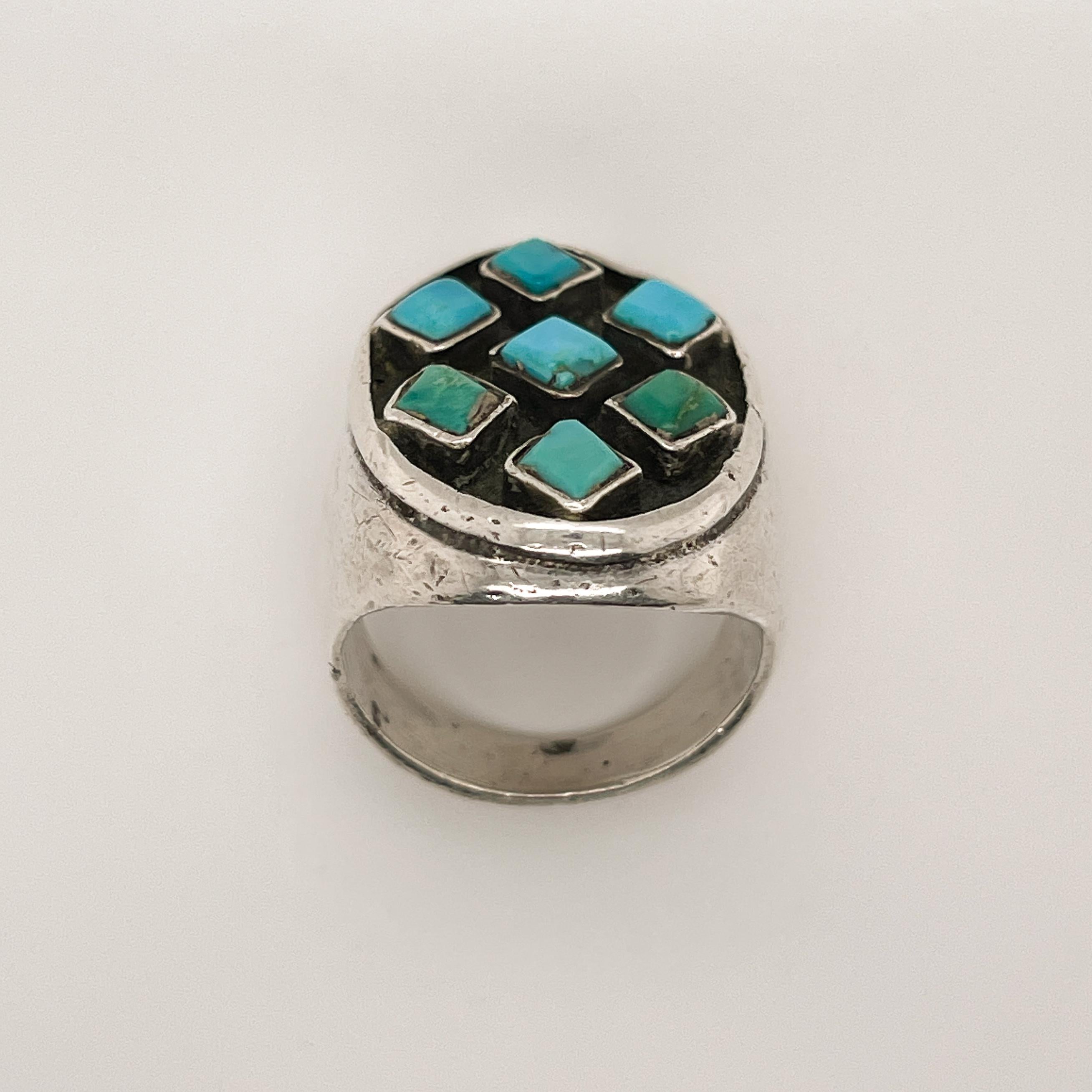 Cabochon Heavy Vintage Old Pawn Navajo Sterling Silver and Turquoise Ring